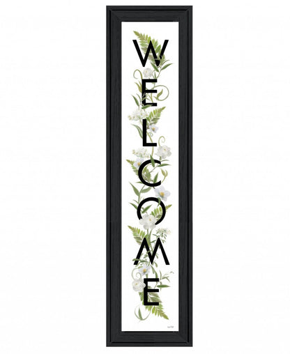 Black And White Floral Welcome Sign Framed Wall Art