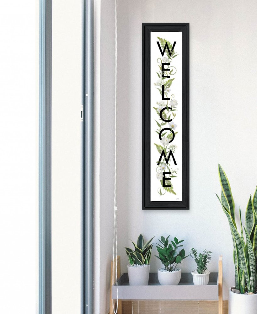 Black And White Floral Welcome Sign Framed Wall Art