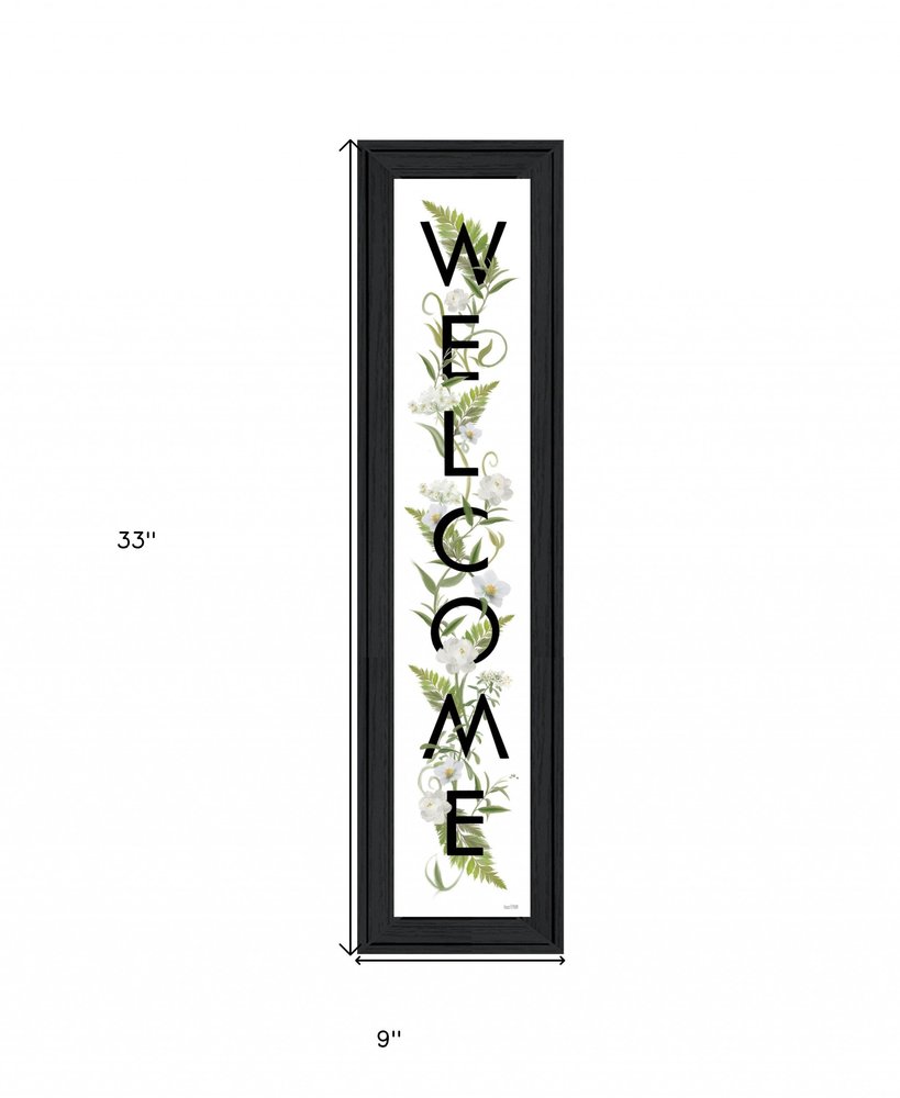 Black And White Floral Welcome Sign Framed Wall Art