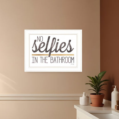 No Selfies in the Bathroom 5 White Framed Print Bathroom Wall Art