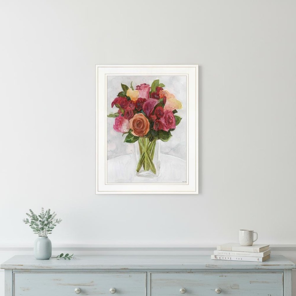 Vases with Flowers II 1 White Framed Print Wall Art