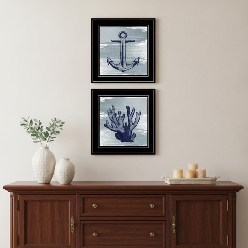 Set Of Two The Beach Coastal 2 Black Framed Print Wall Art