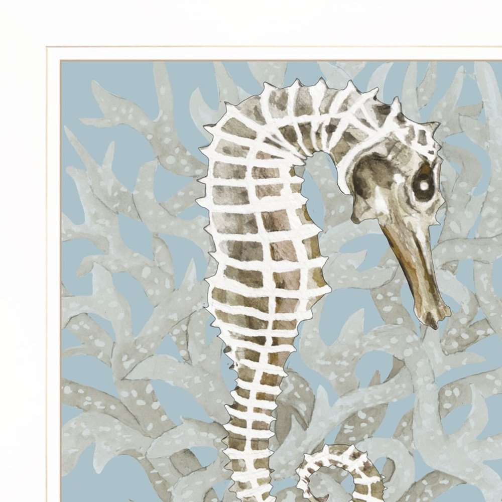 Set Of Two Coral Seahorse White Framed Print Wall Art