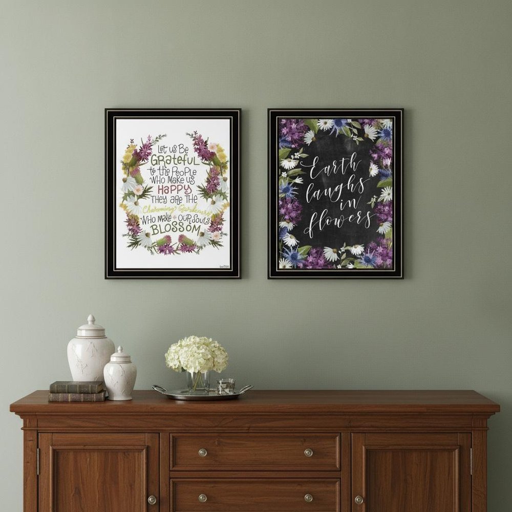 Set Of Two Flowers Make Us Laugh Black Framed Print Wall Art