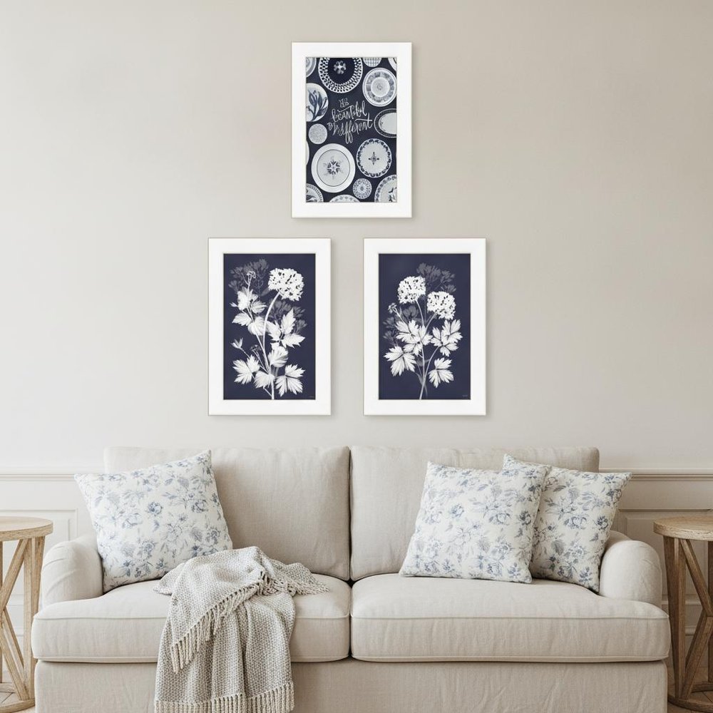 Set Of Three Its Beautiful to Be Different White Framed Print Wall Art