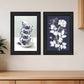 Set Of Two Tea Towers with Flowers Blue Black Framed Print Kitchen Wall Art