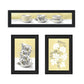 Set Of Three Tea Cups and Yellow Flowers Black Framed Print Kitchen Wall Art