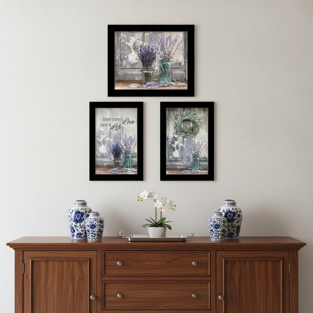 Set Of Three Abundance of Beauty Black Framed Print Wall Art