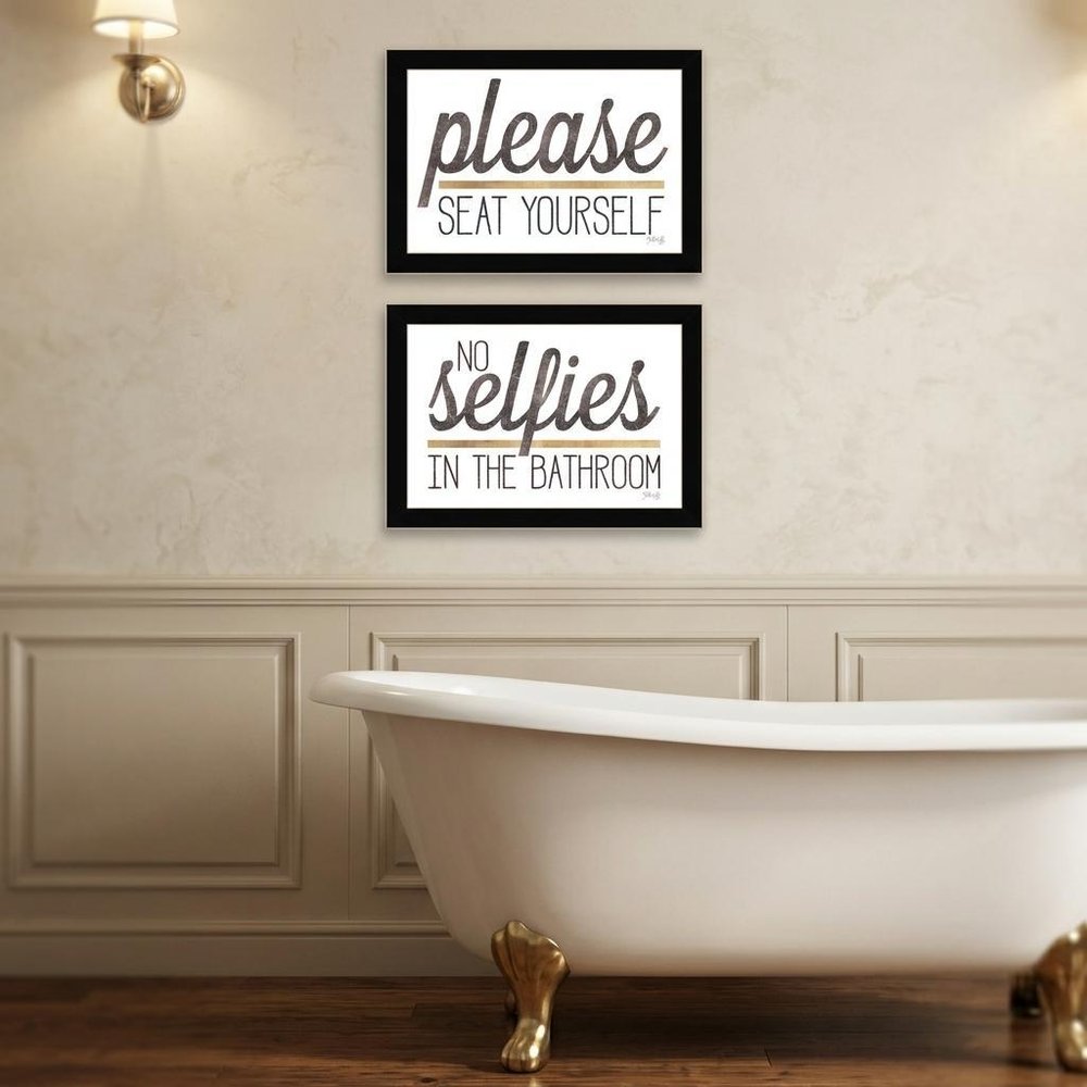 Set Of Two No Selfies When Seated 1 White Framed Print Bathroom Wall Art