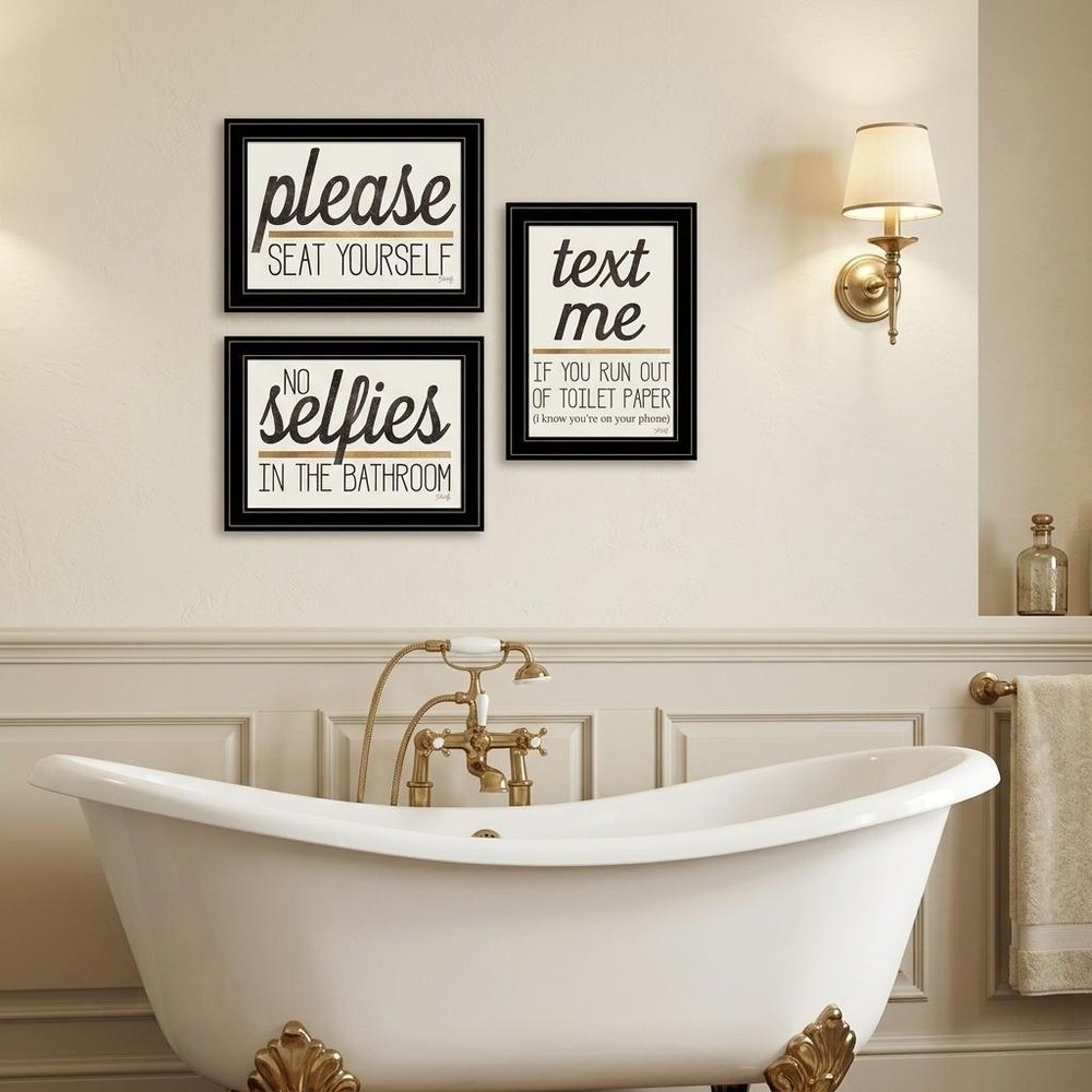 Set Of Three Toilet Humor Black Framed Print Wall Art