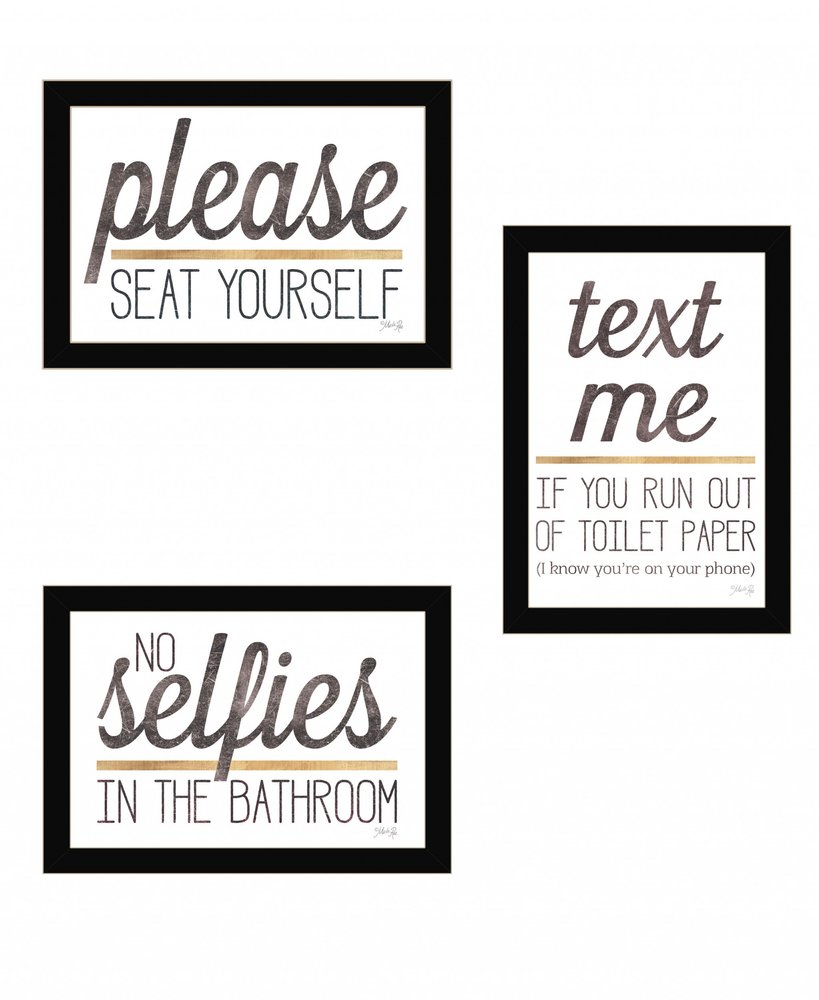 Set Of Three Toilet Humor Black Framed Print Wall Art