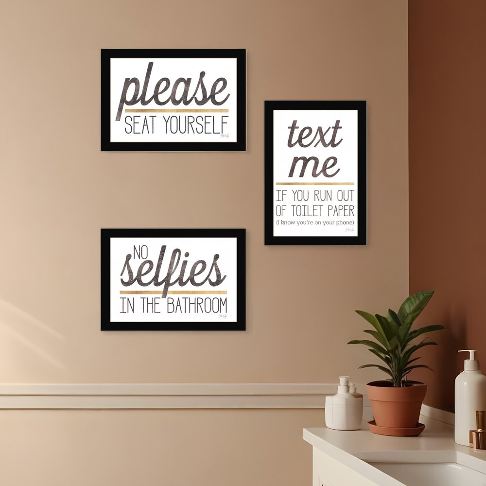Set Of Three Toilet Humor Black Framed Print Wall Art
