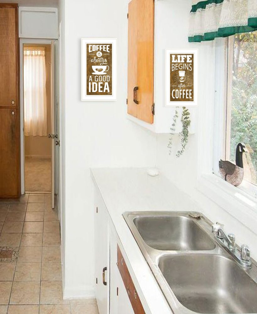 Set Of Two Life Begins and Ends With Coffee White Framed Print Wall Art