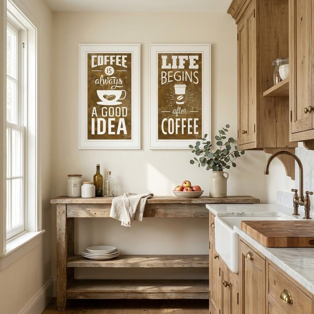 Set Of Two Life Begins and Ends With Coffee White Framed Print Wall Art