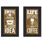 Set Of Two Life Begins and Ends With Coffee White Framed Print Wall Art