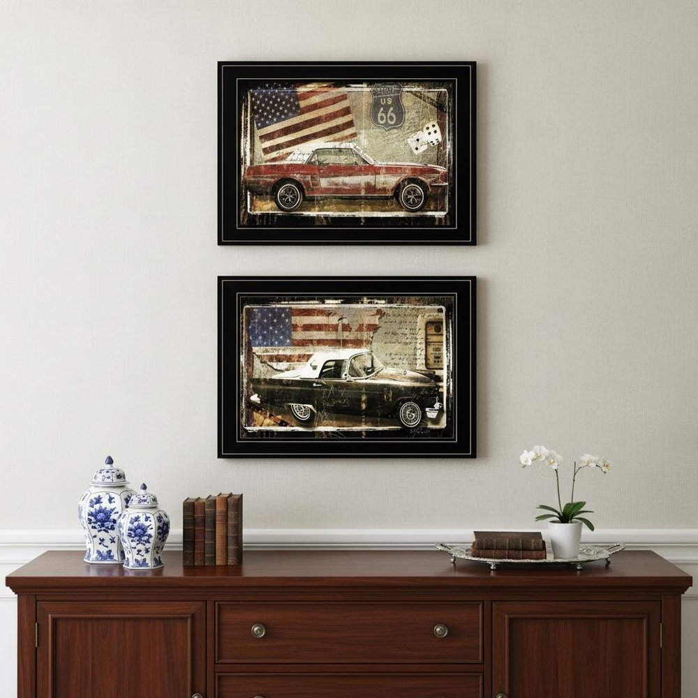 Set Of Two Vintage Classics 1 Black Framed Print Wall Art