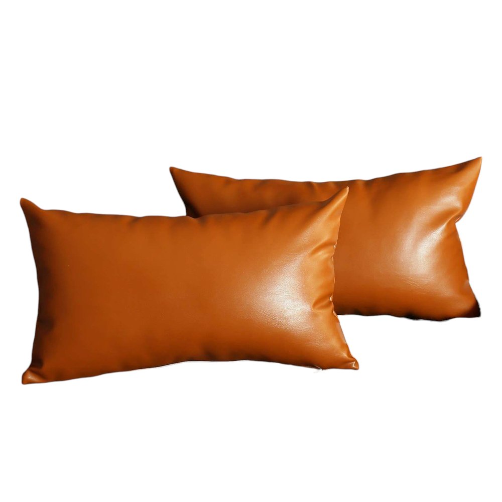 Decorative Vegan Faux Leather Throw Pillow Set of 2