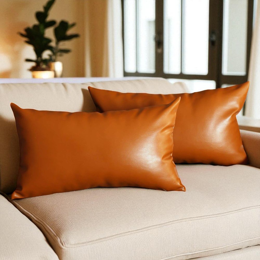 Decorative Vegan Faux Leather Throw Pillow Set of 2