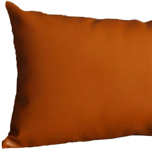 Set of Four 12" X 20" Brown Faux Leather Lumbar Throw Pillow Covers