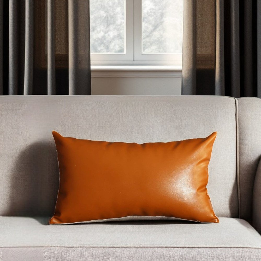 Set of Four 12" X 20" Brown Faux Leather Lumbar Throw Pillow Covers