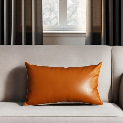 Set of Four 12" X 20" Brown Faux Leather Lumbar Throw Pillow Covers