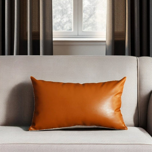 Set of Four 12" X 20" Brown Faux Leather Lumbar Throw Pillow Covers