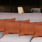 Set Of Four 12" X 12" Brown Solid Color Handmade Faux Leather Lumbar Pillows