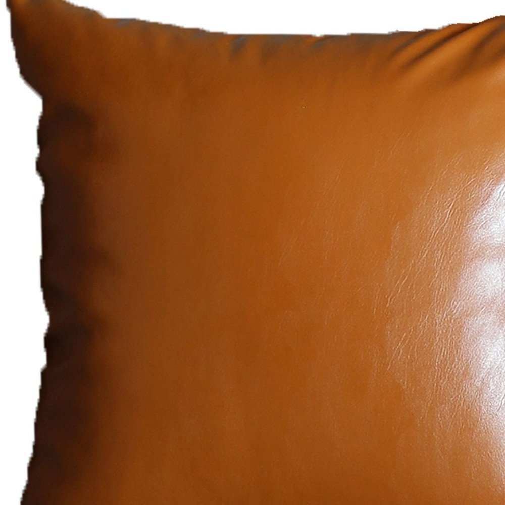Set of Four 17" Brown Faux Leather Throw Pillows