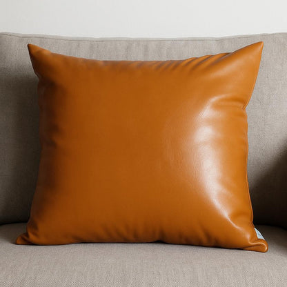 Set of Four 17" Brown Faux Leather Throw Pillows