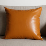 Set of Four 17" Brown Faux Leather Throw Pillows