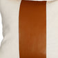 Set of Two 20" Brown And Ivory Faux Leather Throw Pillow Covers
