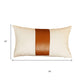 Set Of Two 18" X 18" Brown and Ivory Faux Leather Zippered Pillow