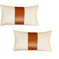 Set Of Two 18" X 18" Brown and Ivory Faux Leather Zippered Pillow