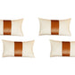 Set Of Four 18" X 18" Brown and Ivory Faux Leather Zippered Pillow