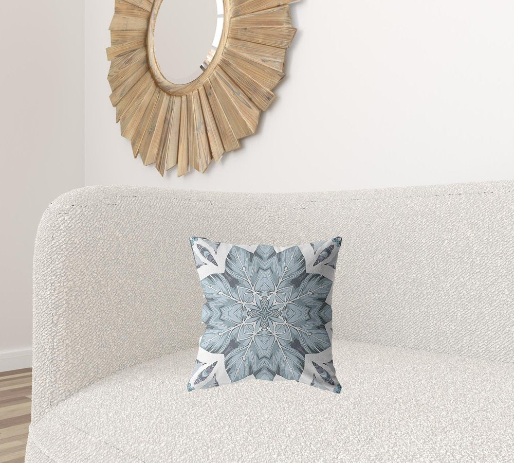 16" Blue Floral Forest Zippered Suede Throw Pillow