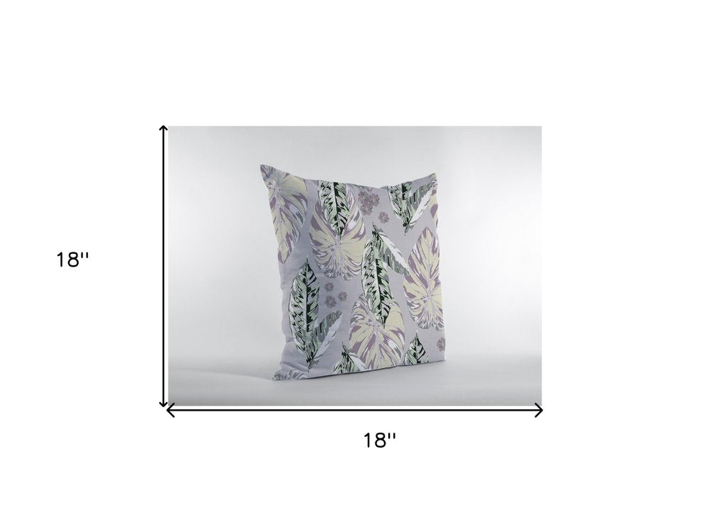 18” Blue Purple Tropical Leaf Zippered Suede Throw Pillow