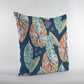 16” Orange Blue Tropical Leaf Zippered Suede Throw Pillow