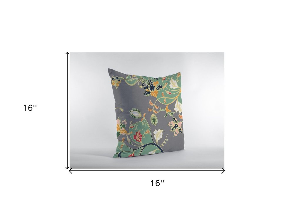 16" Green Gray Garden Zippered Suede Throw Pillow