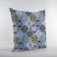 18” Orange Blue Trellis Suede Zippered Throw Pillow