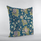16” Teal Green Jacobean Zippered Suede Throw Pillow