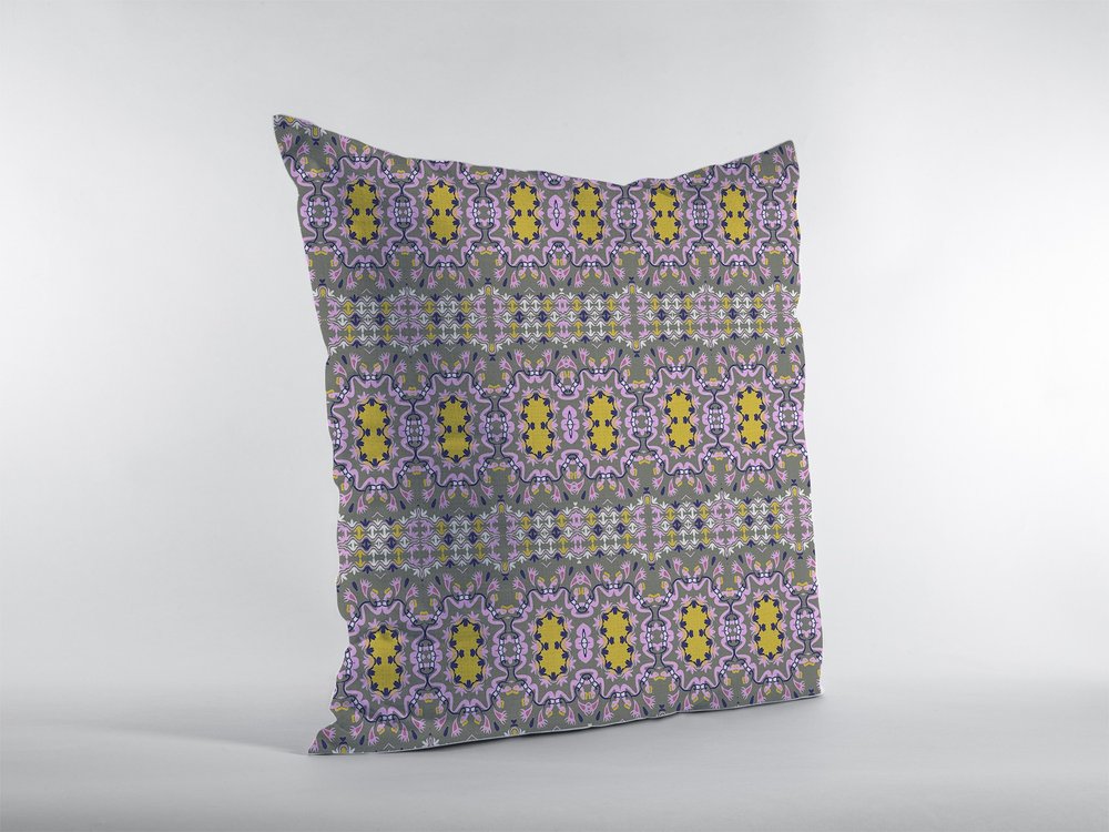 18” Purple Yellow Geofloral Zippered Suede Throw Pillow
