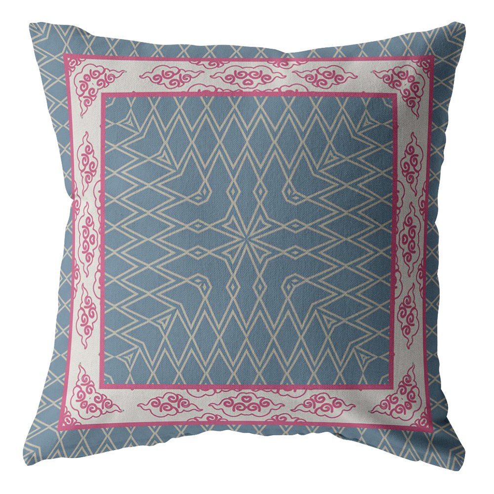 16" Pink Blue Nest Ornate Frame Zippered Suede Throw Pillow