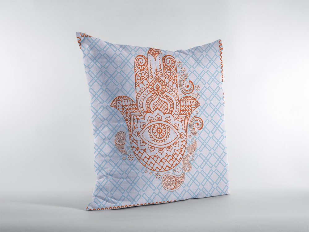 16” Blue Orange Hamsa Suede Zippered Throw Pillow