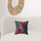 16” Pink Blue Hibiscus Zippered Suede Throw Pillow