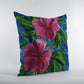 18” Pink Blue Hibiscus Zippered Suede Throw Pillow