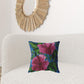 18” Pink Blue Hibiscus Zippered Suede Throw Pillow