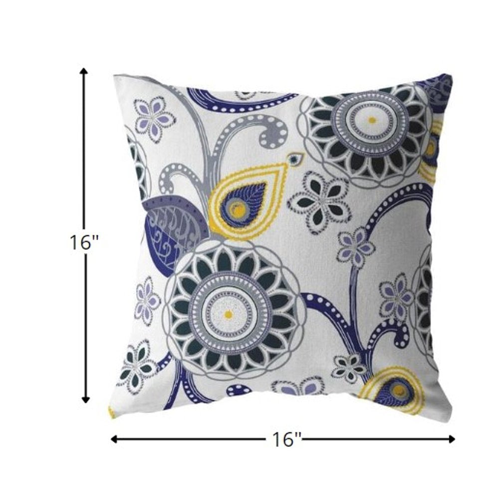 16” Navy White Floral Suede Zippered Throw Pillow
