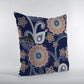 16” Indigo Orange Floral Suede Zippered Throw Pillow