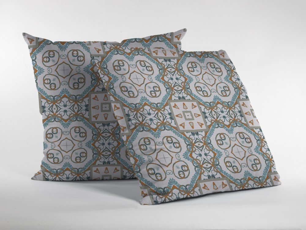 16” Blue Orange Mandala Zippered Suede Throw Pillow