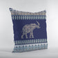 16” Navy Ornate Elephant Zippered Suede Throw Pillow